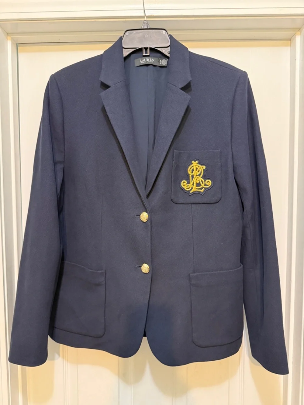 Lauren Ralph Lauren Jacquard Bullion Patch Blazer Navy Gold Buttons XL Current - Picture 3 of 9